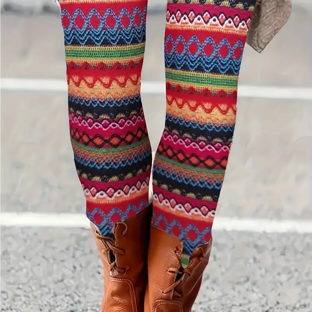 Multicolor Knit Pattern Leggings